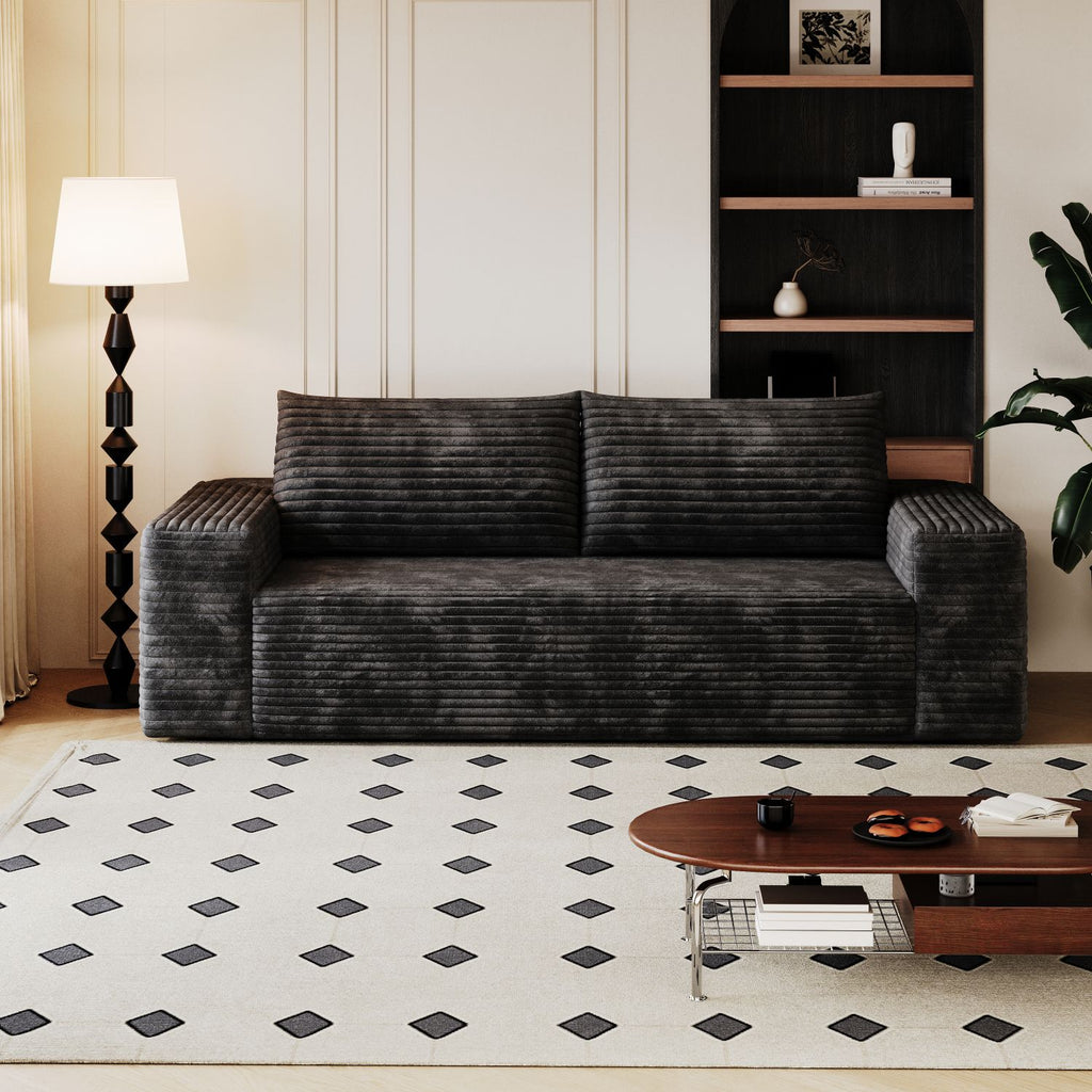71" 3Setaser Sofa,Corduroy Fabric,Deep Seat Couches,Comfy Loveseat Sofa,No Assembly,1pcs for Living room, Bedroom,Conference room ,Apartment,Black