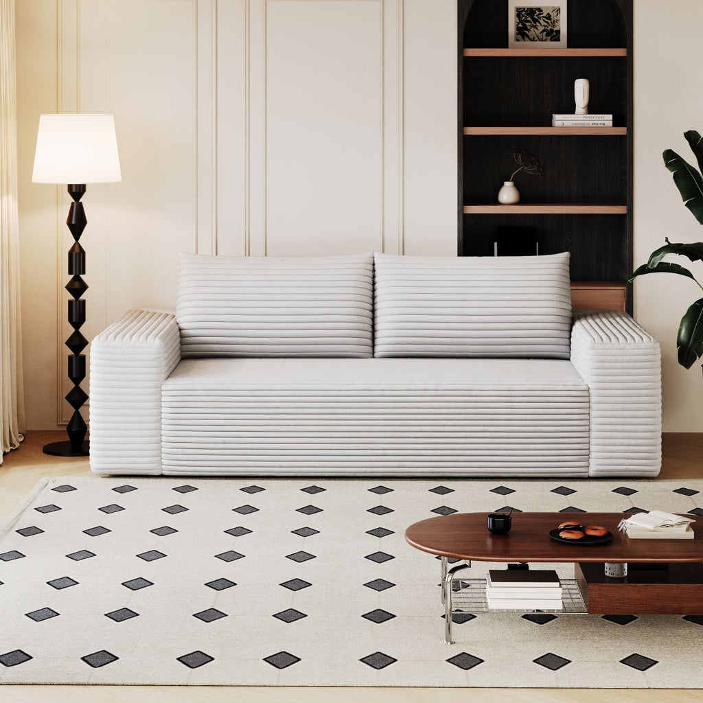 71" 3Setaser Sofa,Corduroy Fabric,Deep Seat Couches,Comfy Loveseat Sofa,No Assembly,1pcs for Living room, Bedroom,Conference room ,Apartment,White