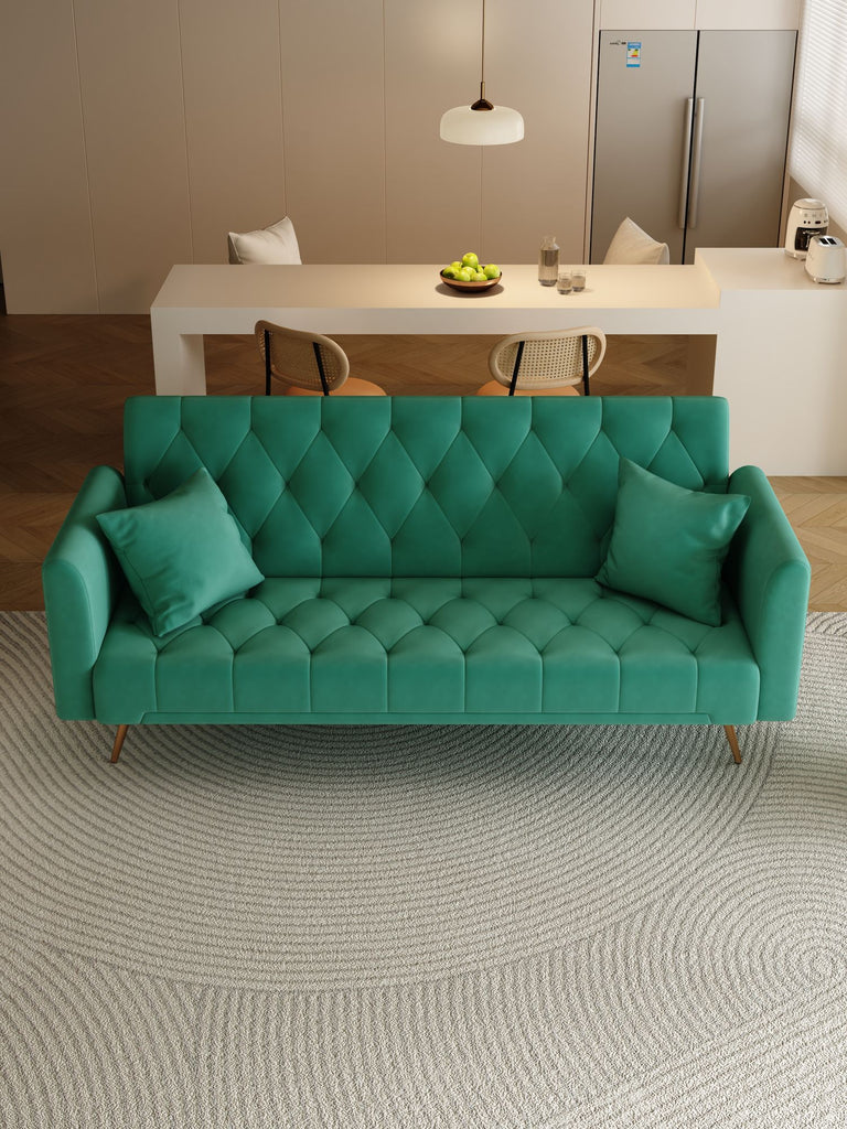 71 inch convertible love seat sofa, American retro green velvet, suitable for small living room, bedroom, office
