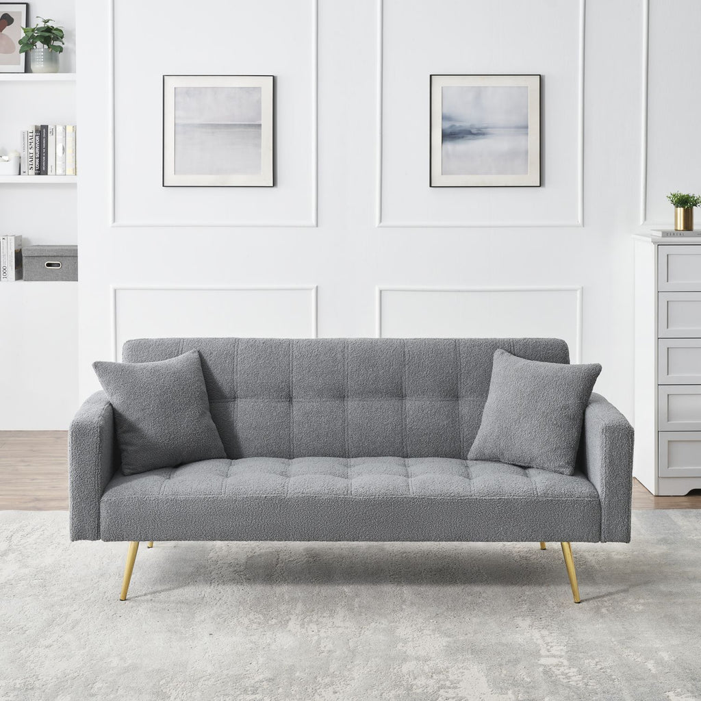 71.7 - inch Grey Teddy Fleece Sofa Bed with Two Included Throw Pillows