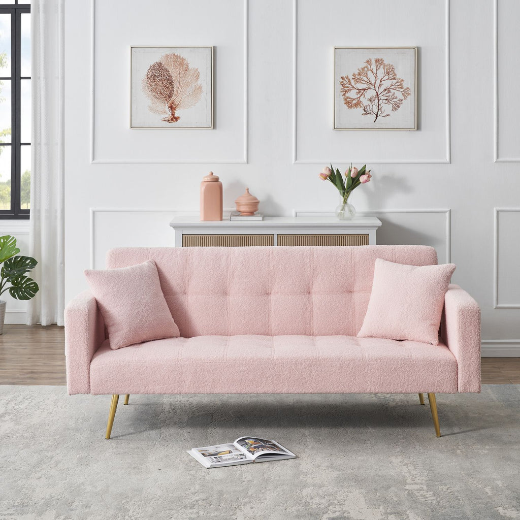 71.7 - inch Pink Teddy Fleece Sofa Bed with Two Complimentary Throw Pillows