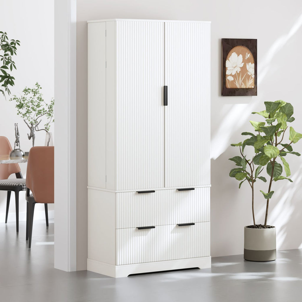 72" Modern Fluted Kitchen Pantry Cabinet with 2 Large Drawers & 8-Door Spice Rack, Freestanding Storage Organizer for Bathroom, Dining Room, Office, Entryway, White