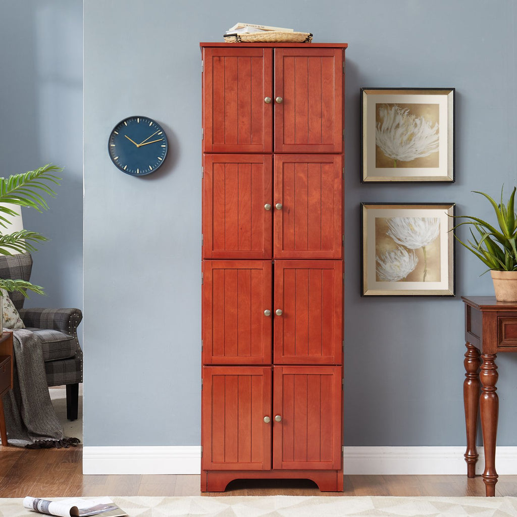 72.4" Tall Storage Cabinet Tall Storage Cabinet with 8 Doors and 4 Shelves ,Bookshelf Living Room, Kitchen, Dining Room, Office Freestanding Storage Cabinet,Cherry