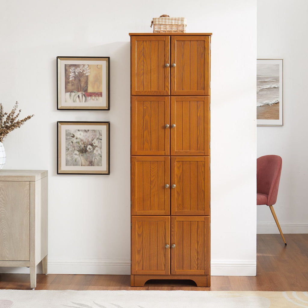 72.4" Tall Storage Cabinet Tall Storage Cabinet with 8 Doors and 4 Shelves ,Bookshelf Living Room, Kitchen, Dining Room, Office Freestanding Storage Cabinet,OAK