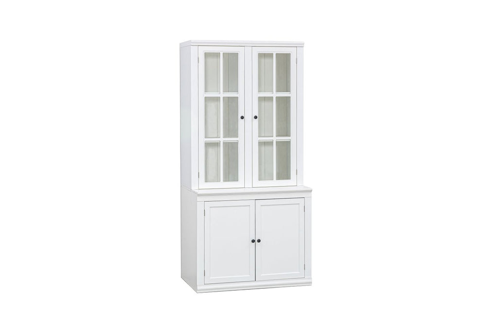 75.25'' Tall Display Cabinet with Double Glass Doors, Traditional Style China Cabinet Hutch Cabinet for Hallways Living Room, Kitchen, Home, Studio or Workspace - White