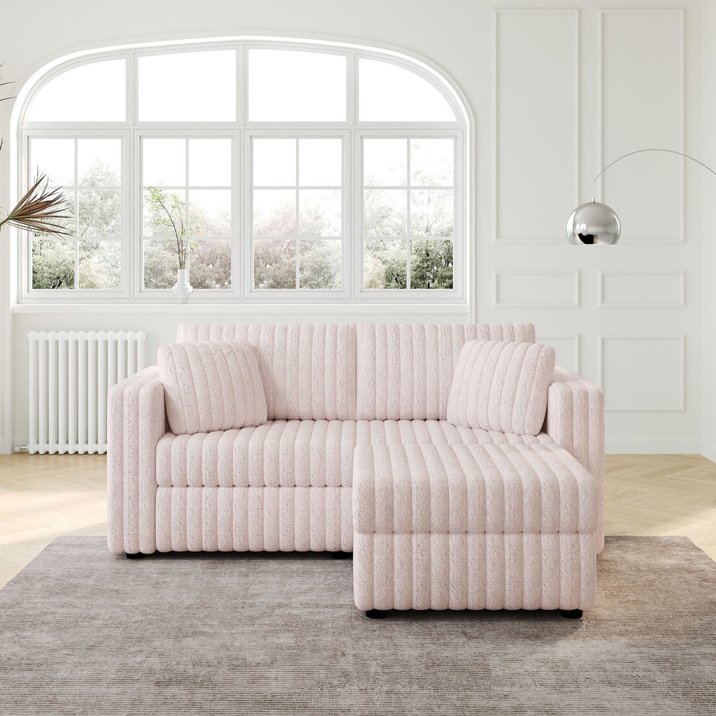 75.6"Soft Modular 2-person Sofa with Hydraulic Lift. Highly Comfortable & Stylish. Matches 30.7" Ottoman. Ideal for Bedroom & Living Room. Light Pink