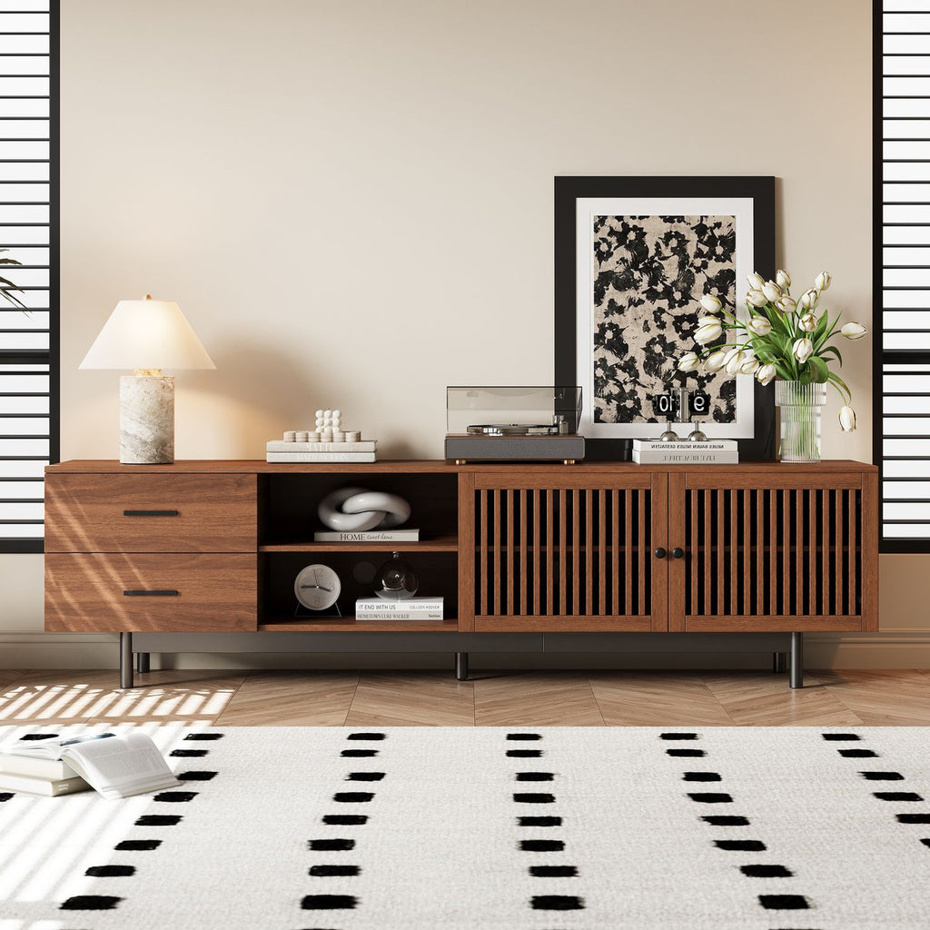 78 inch Modern TV Stand for TVs up to 85", Entertainment Center with Deep Drawers & Cable Management, Soft-Closing Hinges, Solid Wood Legs for Living Room