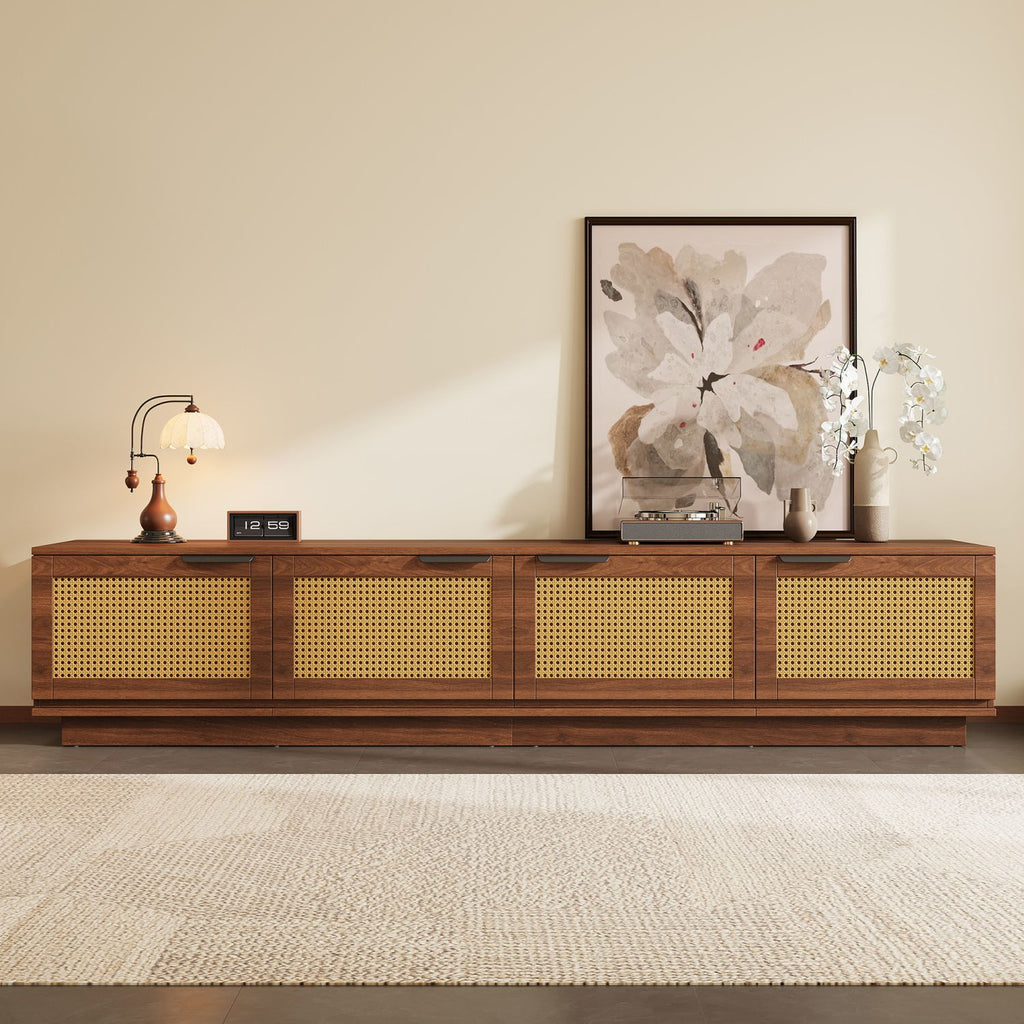 78-Inch TV Stand for TVs up to 85-inch, Media Console with Rattan Front Panels, for Living Room, Modern Entertainment Center