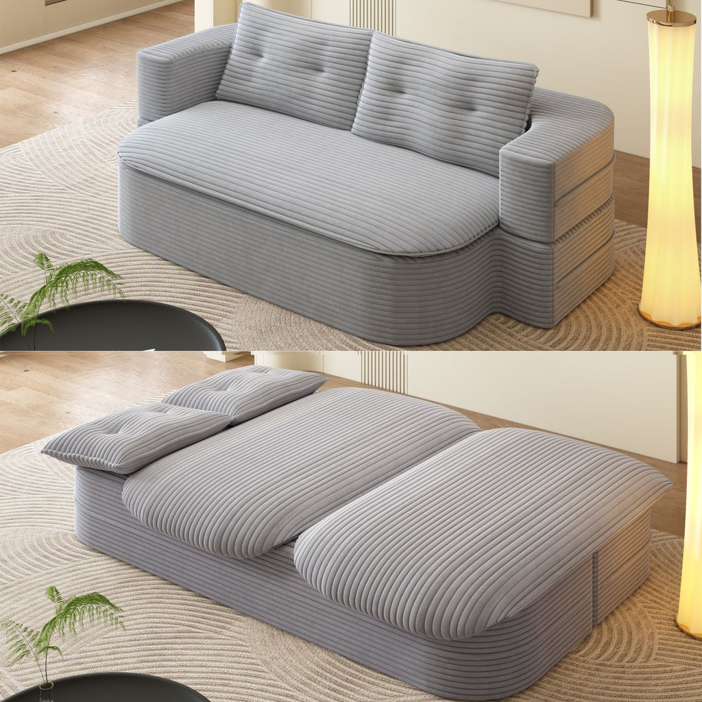 78.7" Modern 2-in-1 Foldable Sofa with Functional Blanket and 2 Soft Pillows,Comfortable Plush Corduroy Fabric Sofa, Convertible Sleeper Sofa Bed, Deep Seat Sofa Couch for Living Room, Bedroom