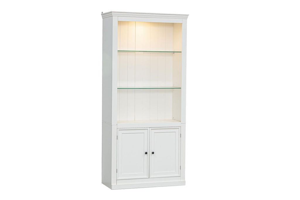 78.75'' Tall Display Shelves with 5 Colors Adjustable LED Ceiling Light, Retro-style Bookcases with Tempered Glass Shelves for Living Room, Home, Office, Studio or Workspace, White