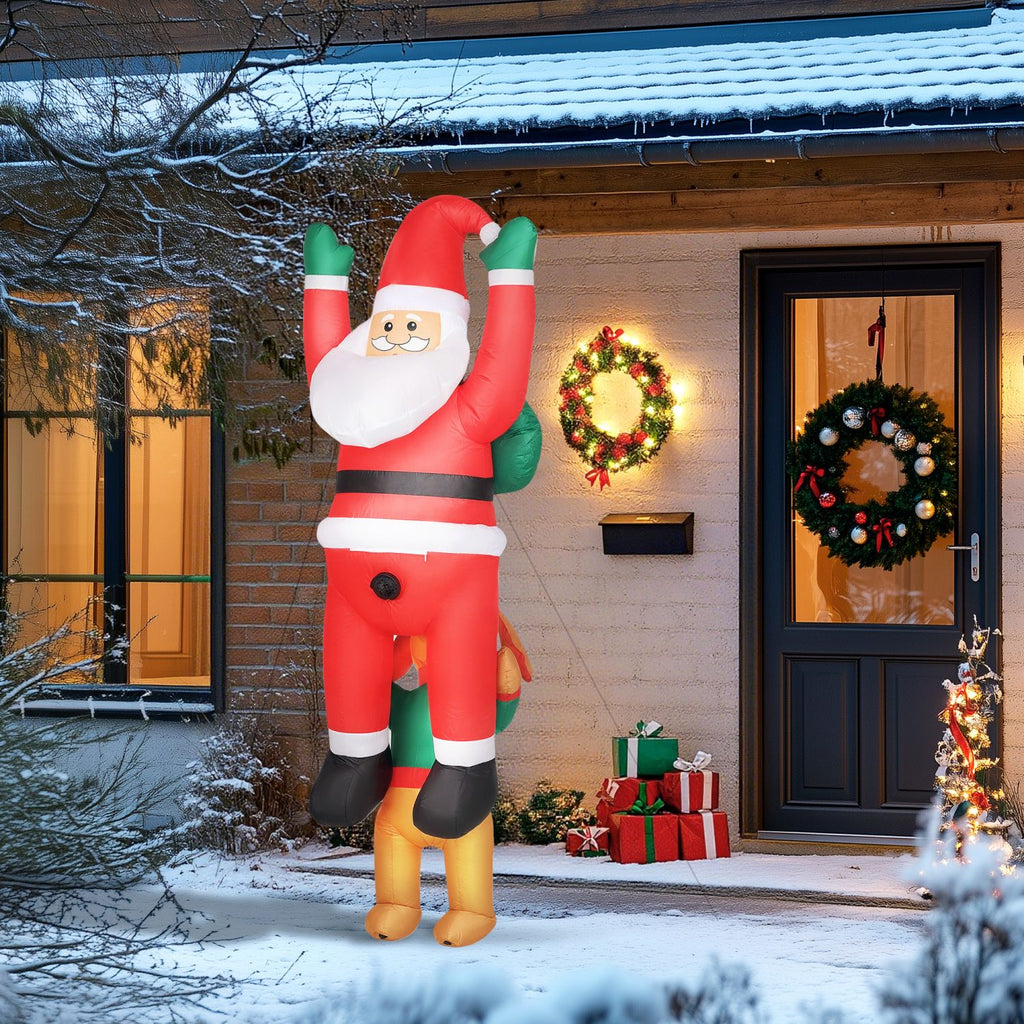 7FT Hanging Christmas Inflatable Santa with Dog, Christmas Blow Up Decoration with Built-in LED Lights for Garden(=SKU:T3971P400548)
