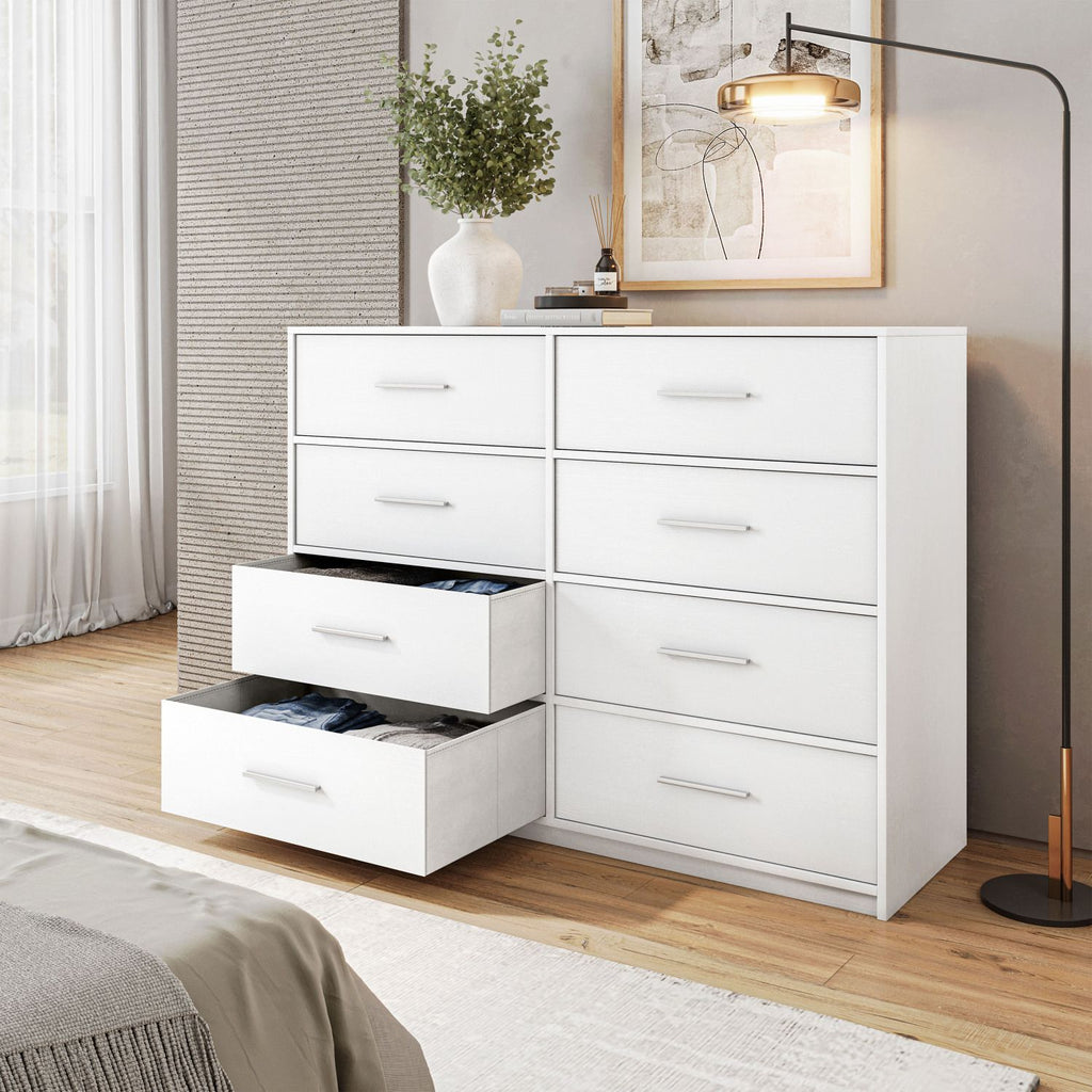8-Drawer Dresser with Large Fabric Drawers, White
