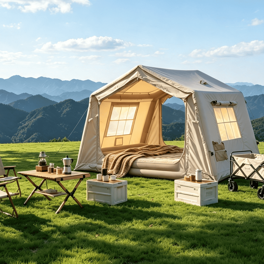 8 m ² Inflatable Tents for Camping, Blow Up Tent with Hand Pump, Easy Setup InflatableTent 4 Season Tent, Waterproof Oxford Air Glamping Tents for Camping Adult 4/6/8 Person