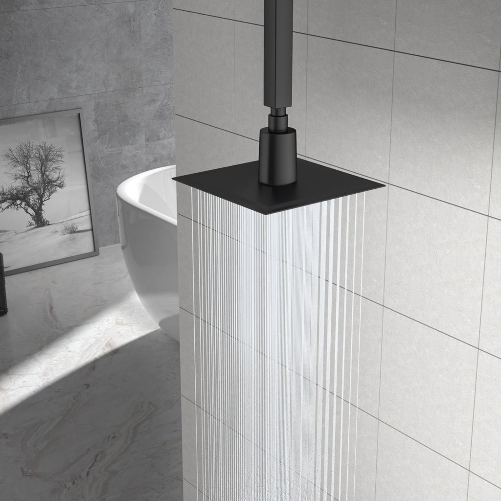 8" Square Rain Shower Head, Ultra-Thin Design 304 Stainless Steel Ceiling Shower Head, Wall/Ceiling Mounted, Black