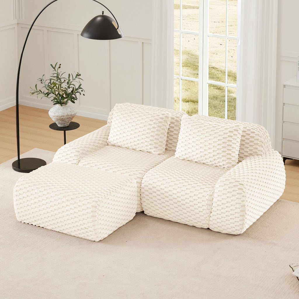 82" Modern L-Shaped Modular Sectional Sofa for Living Room,Flannelette Fabric,Oversized 2-Seater Couch,Deep Seat,boneless sofa ,Movable Ottoman,Buckle connection,Anti-slip Design,No Assembly,Cream