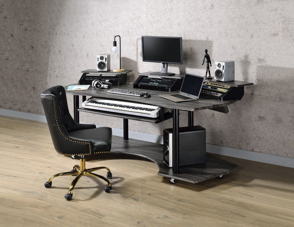 83" Eleazar Black Oak Finish Music Recording Studio Desk