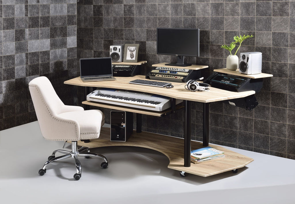 83" Eleazar Natural Oak Finish Music Recording Studio Desk