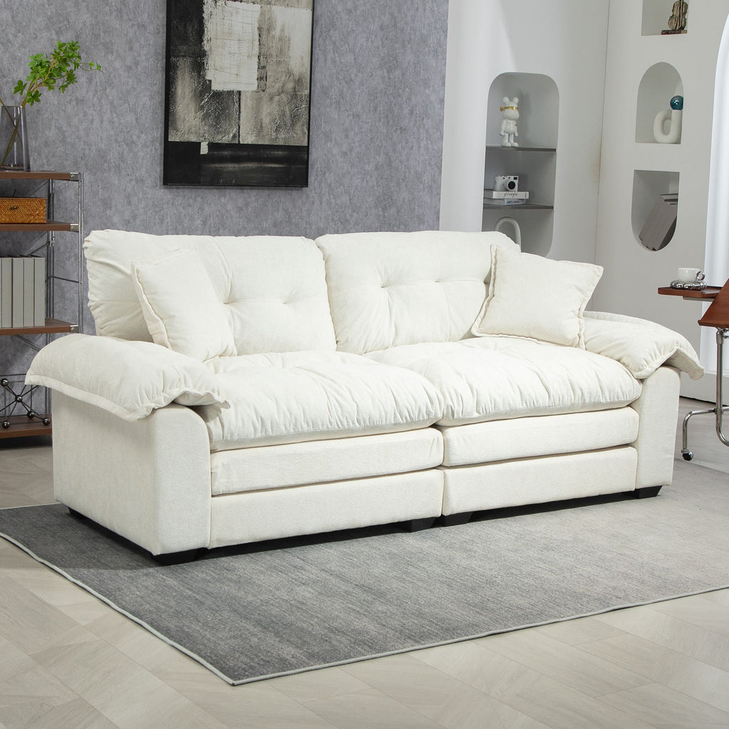 84" Chenille Recliner Sofa Small Sofa Loveseat Deep Seat Sofa Couch with 2 Throw Pillows & Memory Foam for Living Room Apartment Office Lounge-Beige