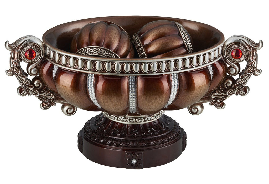 8.75" Tall" Delicata" Footed Decorative Bowl, Bronze with Silver Accents