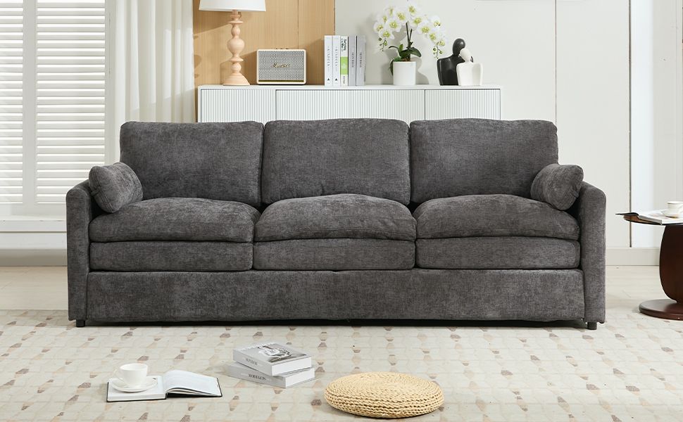 89" Cozy Upholstered 3-seater Sofa Oversized Comfy Cloud Sofa Double Cushion 3-seater Sofa Plush Cushion Sofa Couch for Living Room, Grey