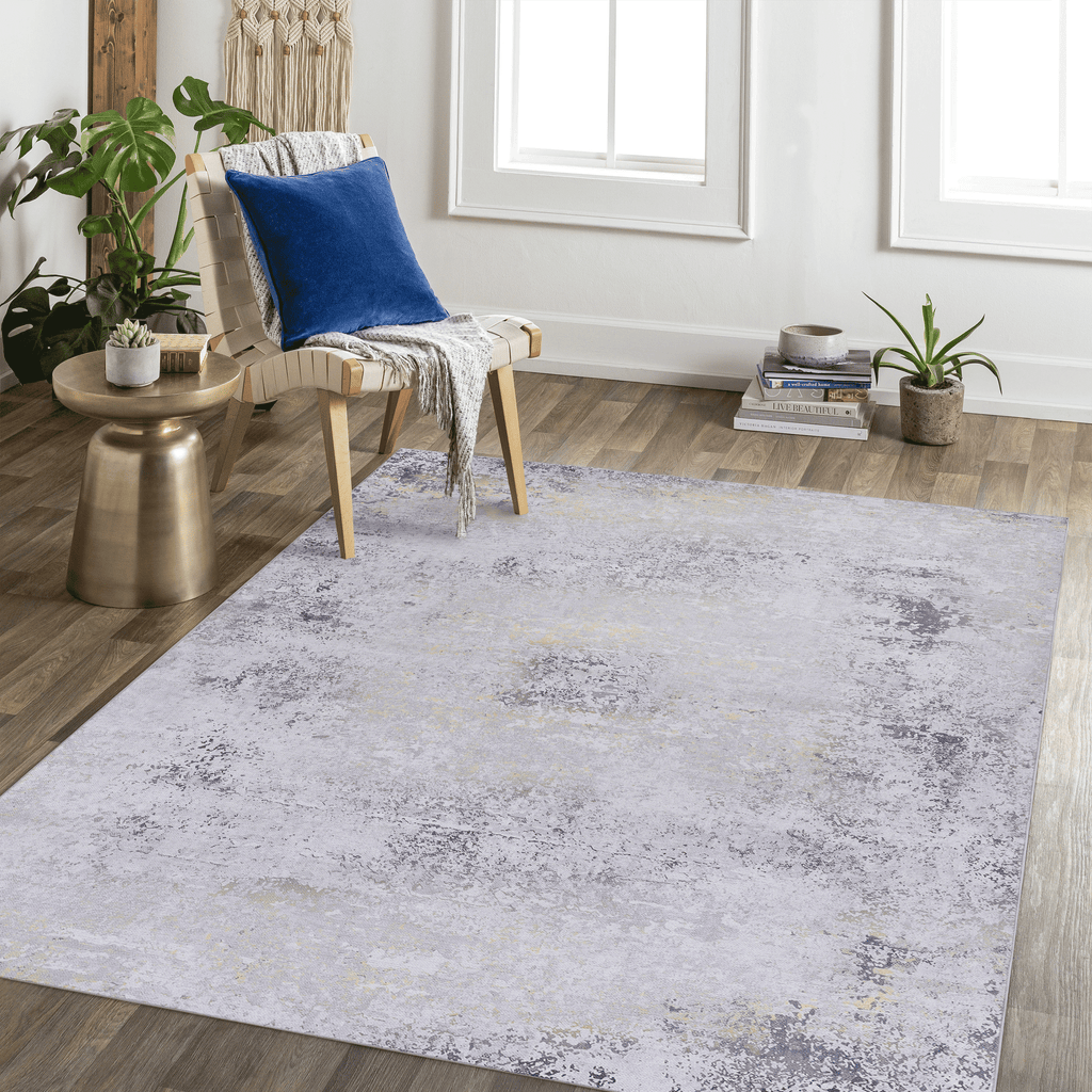 8x10 Area Rugs for Living Room, Washable Rug, Low-Pile, Non-Slip, Non-Shedding, Foldable, Kid & Pet Friendly - Area Rugs for living room, bedroom, kitchen, dining room rug, (Gray/Gold, 8' x 10')