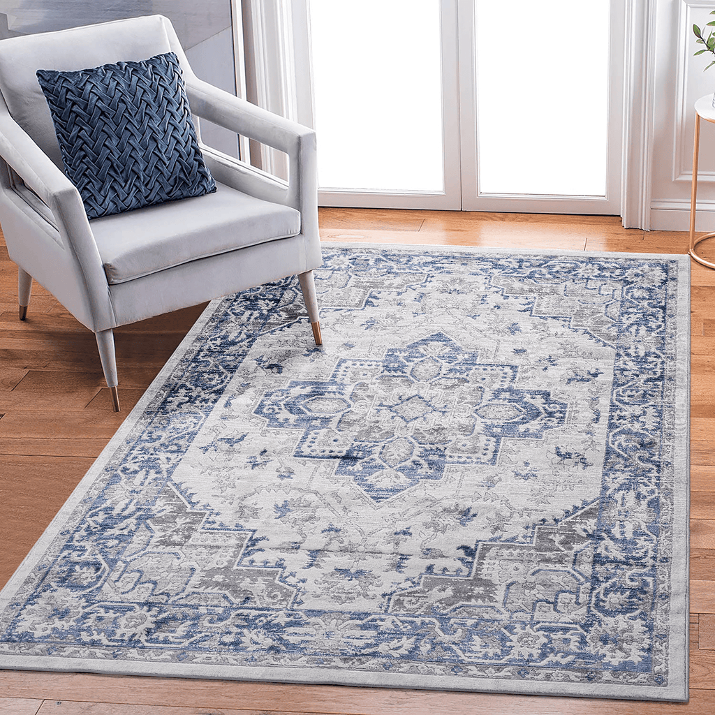 8X10 Blue/Grey/Oriental Non-Shedding Living Room Bedroom Dining Home Office Stylish and Stain Resistant Area Rug