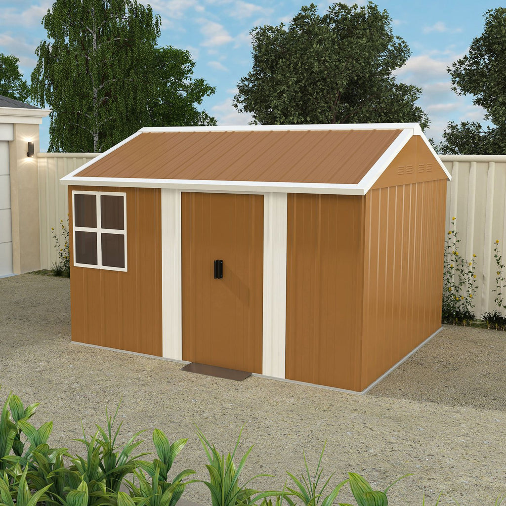 8X10 FT Heavy-Duty Metal Storage Shed with Windows, Lockable Door & Ventilation - Weatherproof Outdoor Garden Shed for Backyard, Lawn, and Tool Organization