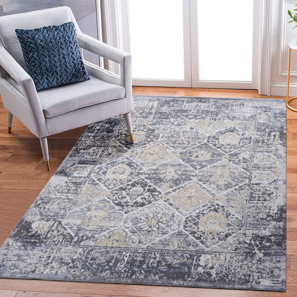 8X10 Grey/Blue /Traditional Non-Shedding Living Room Bedroom Dining Home Office Stylish and Stain Resistant Area Rug
