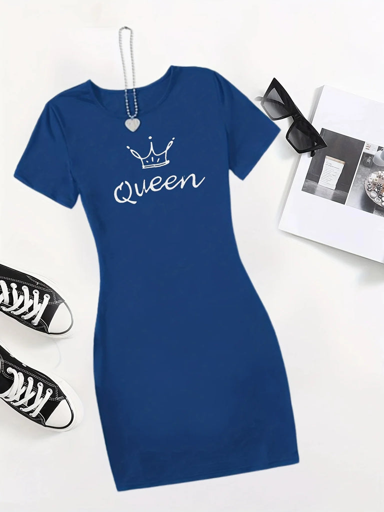 Queen Print Casual Loungewear Tee Dress For Women Everyday