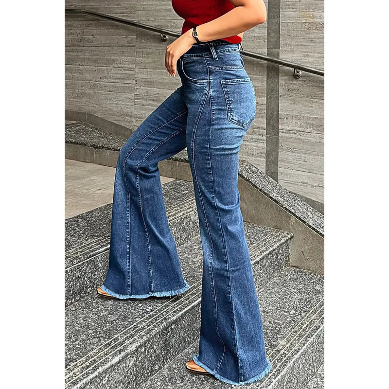 High Waist Flare Jeans For Women With Bell Bottom Raw Hem