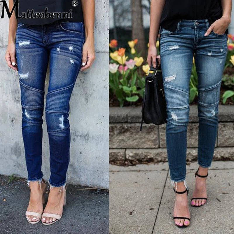 Mid Waist Skinny Jeans For Women Distressed Denim Pants
