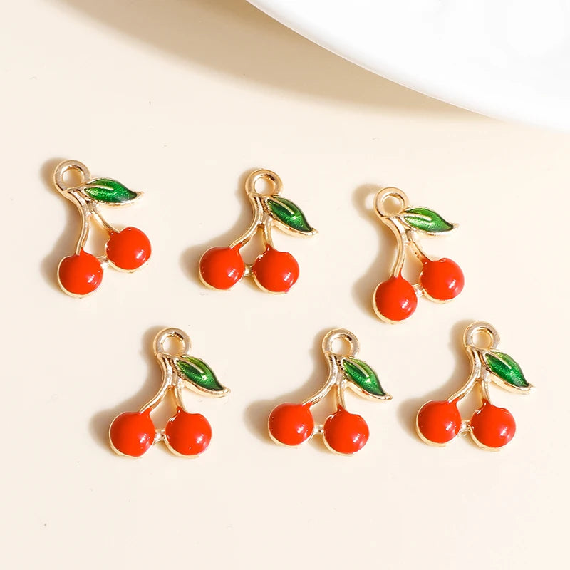 Vibrant 10pcs Mini Fruit Cherry Enamel Charms for DIY Jewelry Making Accessories, perfect for playful creations.