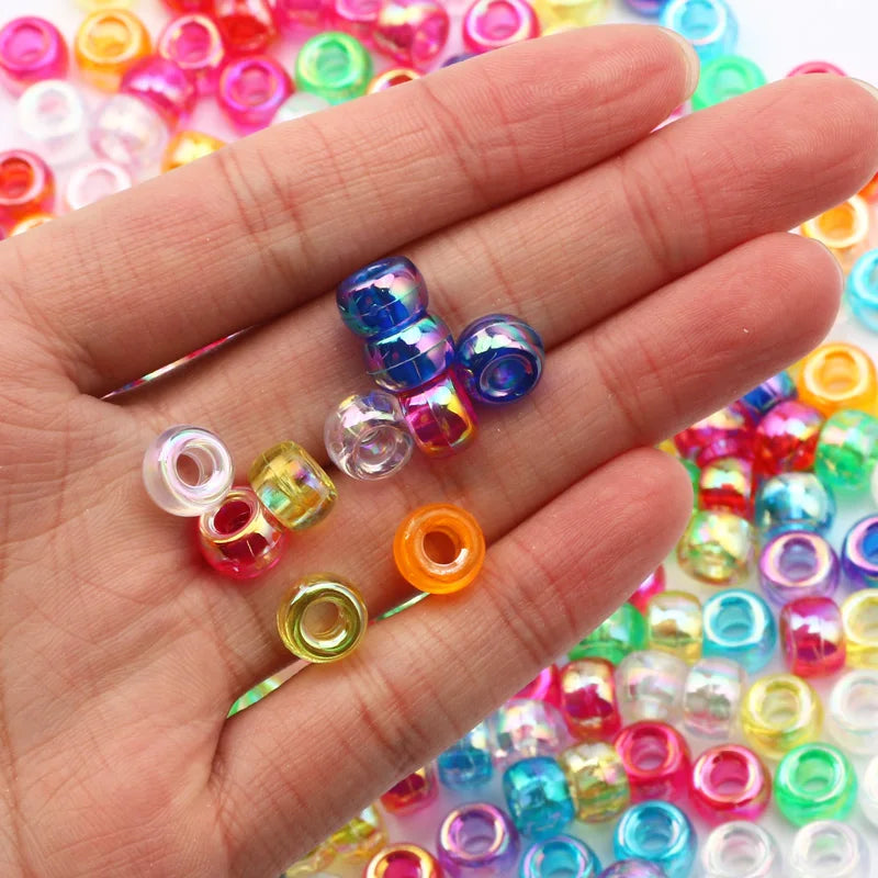Colorful 100 Pieces 6x9mm Round Acrylic Dreadlock Beads Big Hole Spacer Beads for Jewelry Making Bracelet and Necklace Craft.