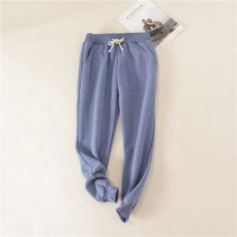 2025 New High Quality Women's Winter Pants Baggy Thicken Warm Casual Thermal Sweatpants in soft blue for cozy wear.