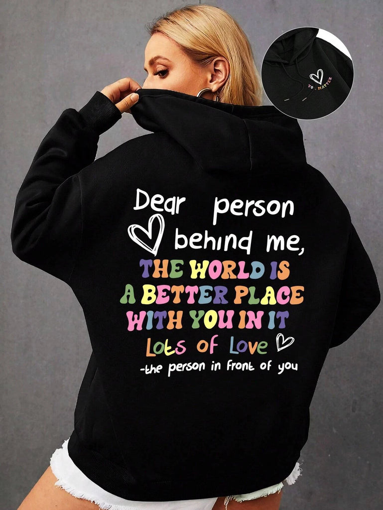 Women Fleece Lined Hoodie With Colorful Letters Casual