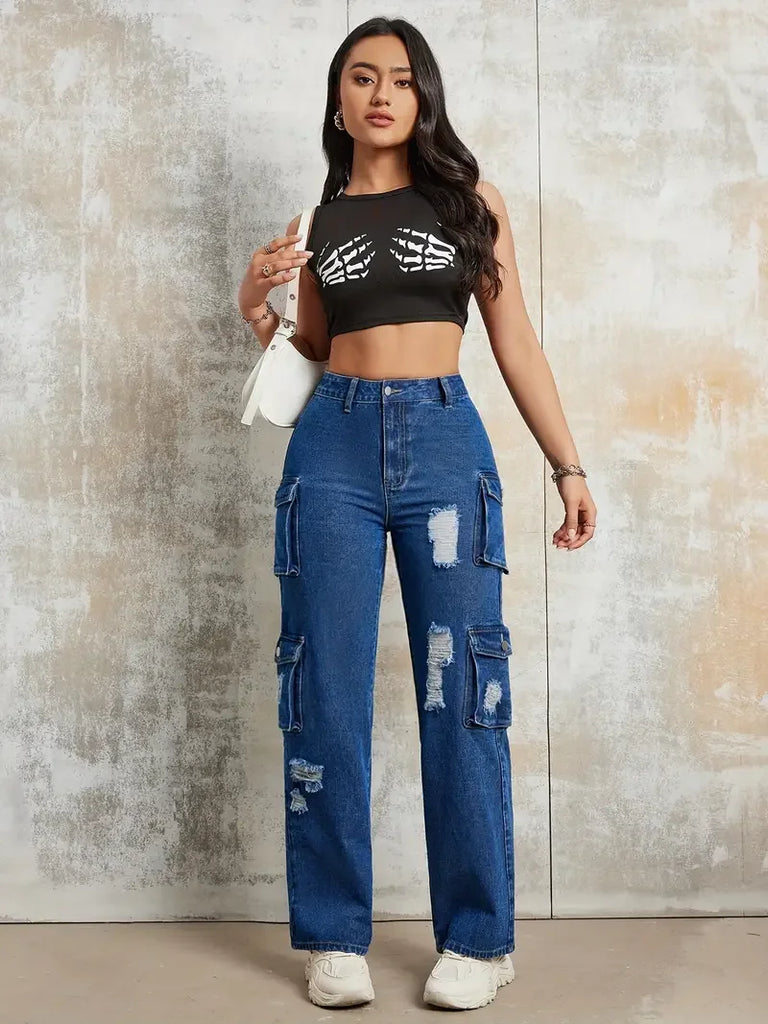Retro Punk Wide Leg Jeans For Women Baggy Denim Pants