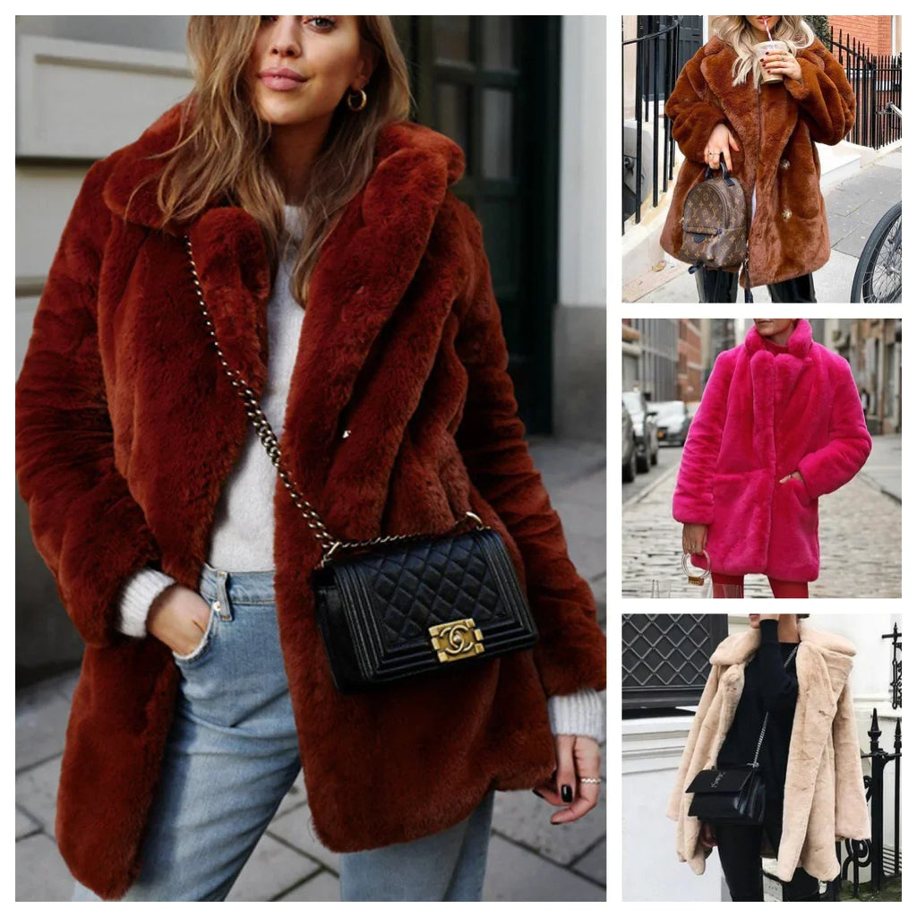 Plus Size Women Faux Fur Coat Long Winter Jacket Warm