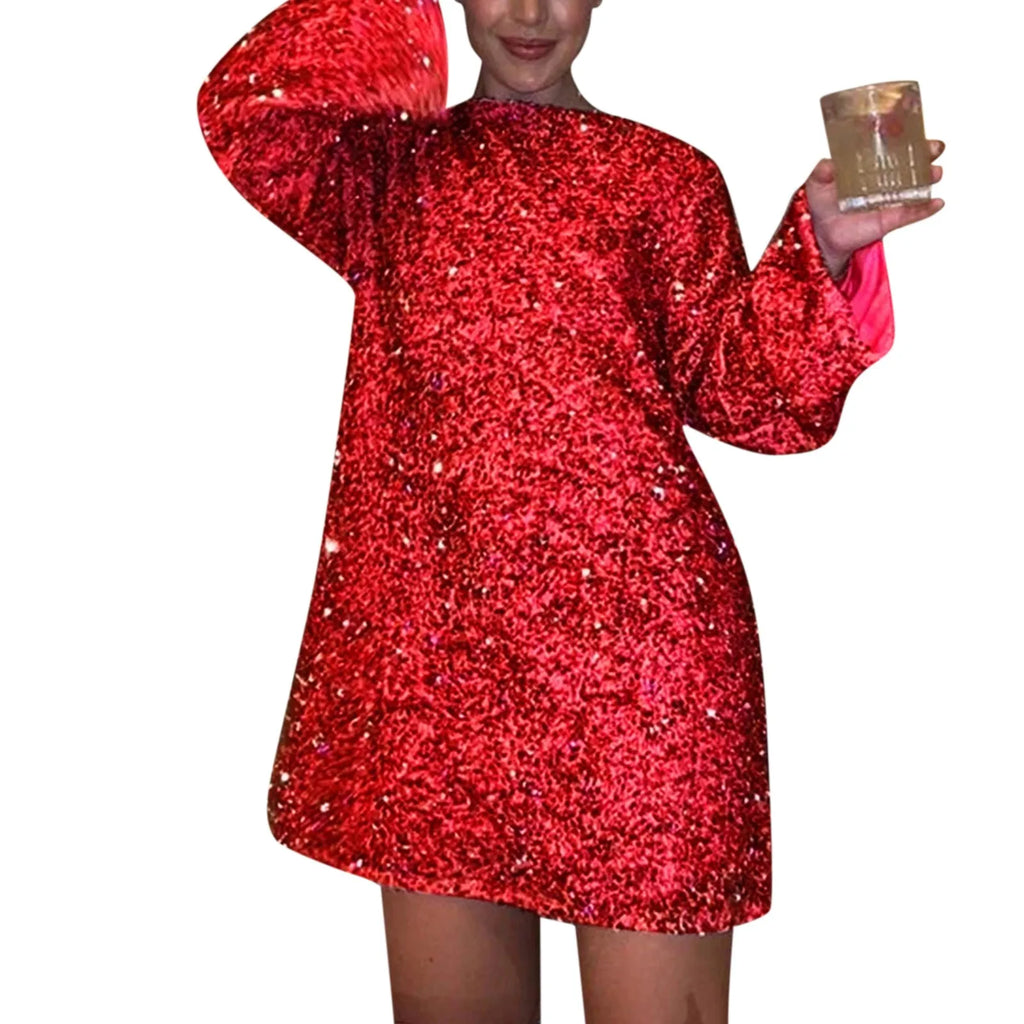 Backless Sparkling Sequin Party Dress With Bow For Women