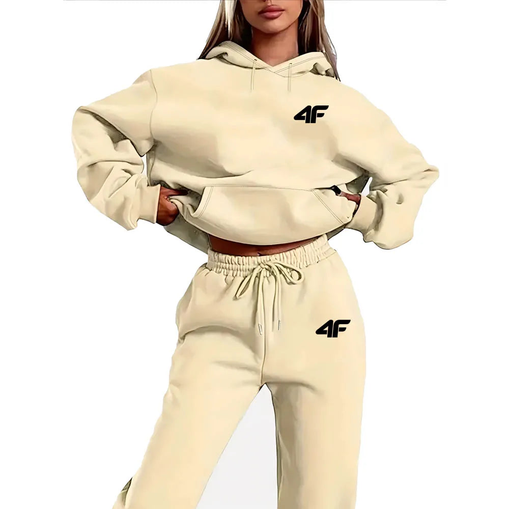 Women's 2 Piece Hoodie Tracksuit Set With Letter Print