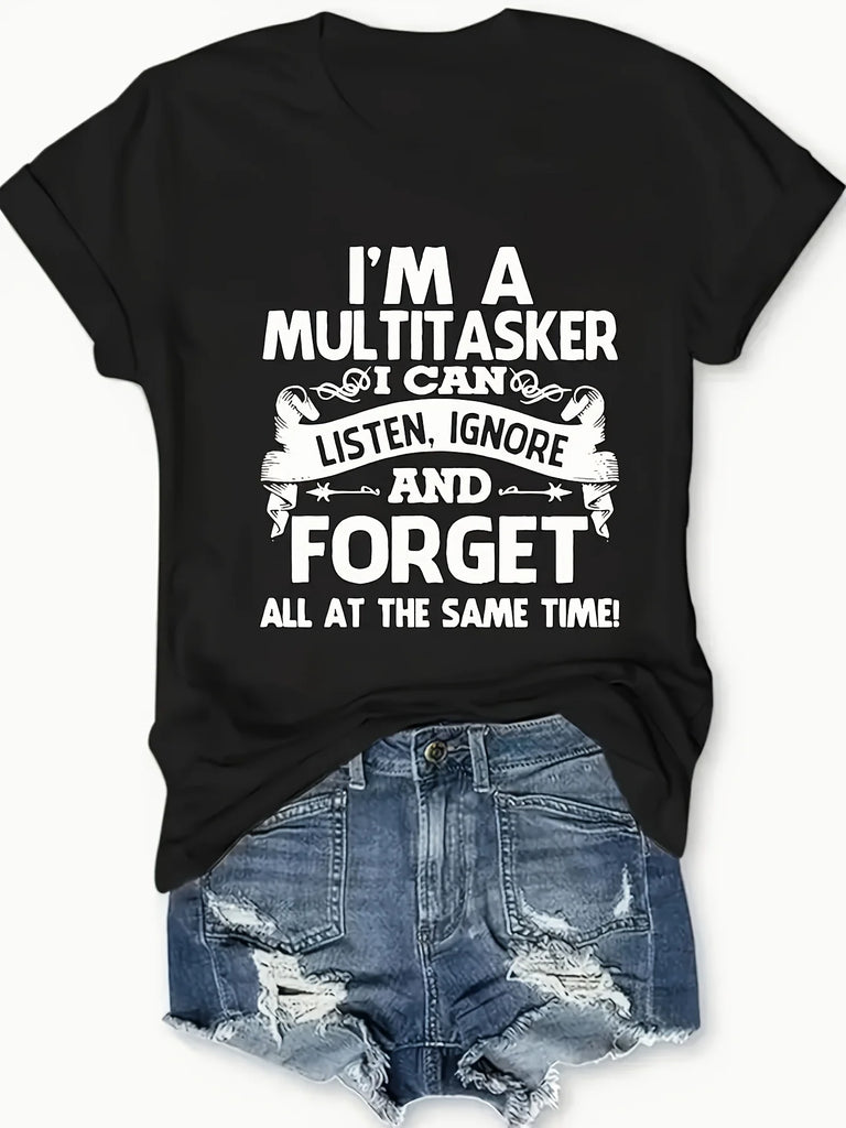 Funny Multitasker Graphic T-Shirt With Letter Print Casual Short Sleeve Tee