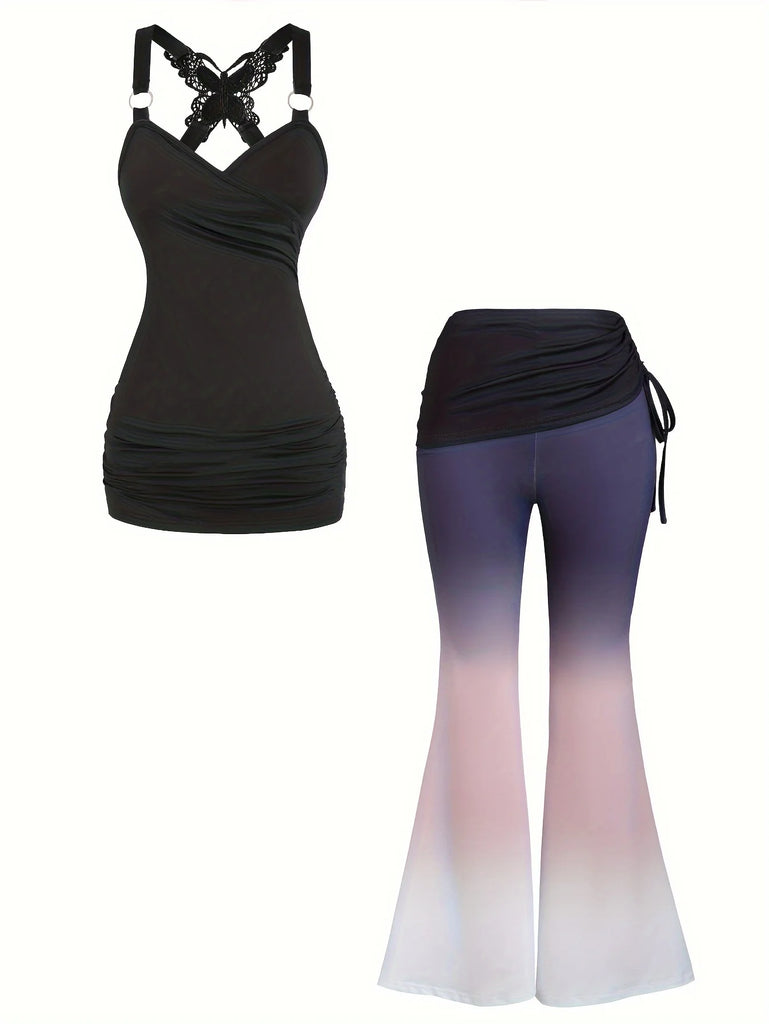 Stylish Butterfly Lace Cross Vest and Drawstring Wide-Leg Trousers Two-Piece Suit perfect for elevating your wardrobe.