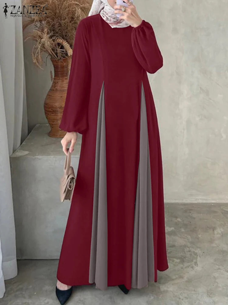 Elegant Patchwork Abaya Kaftan Maxi Dress For Muslim Women