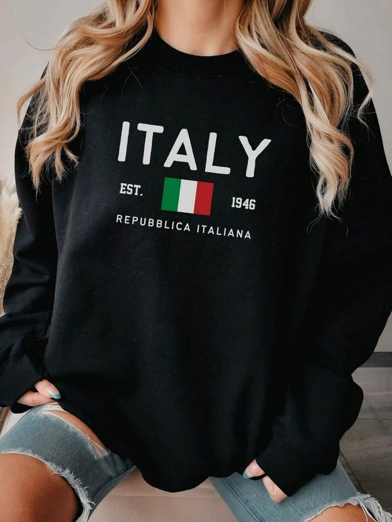 Italian Republic Print Hoodie Womens Fleece Pullover Casual
