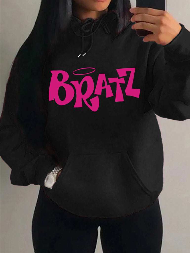Letter Print Hoodie For Women Multicolor Streetwear Pocket