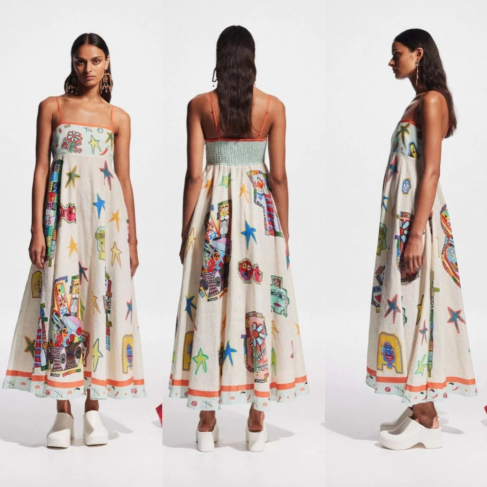 Printed Strapless Maxi Dress For Women Beach Summer