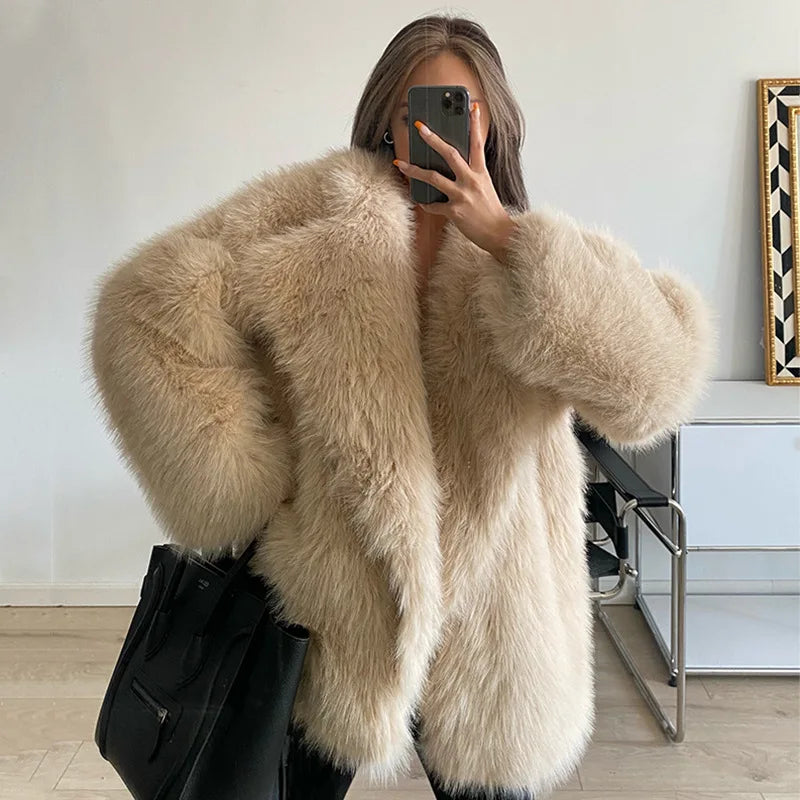 Faux Fur Coat for Women Long Wool Jacket Autumn Winter