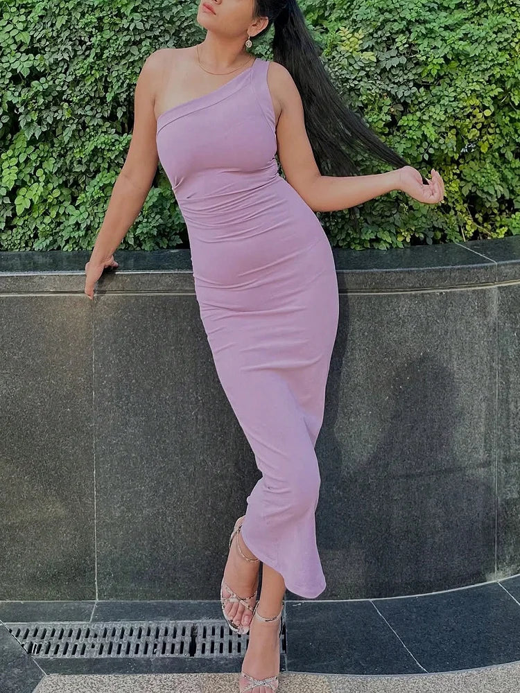 Asymmetric Pleated Off Shoulder Midi Dress For Women