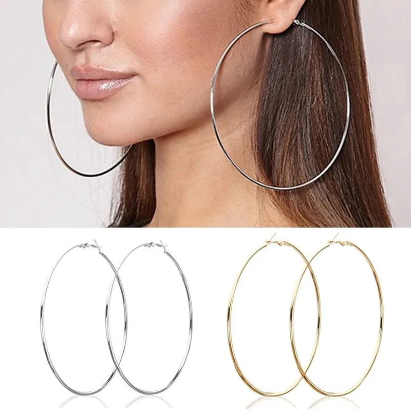 Stunning 30-100mm Small Big Circle Hoop Earrings for Women and Men in Stainless Steel, perfect for any fashion lover.
