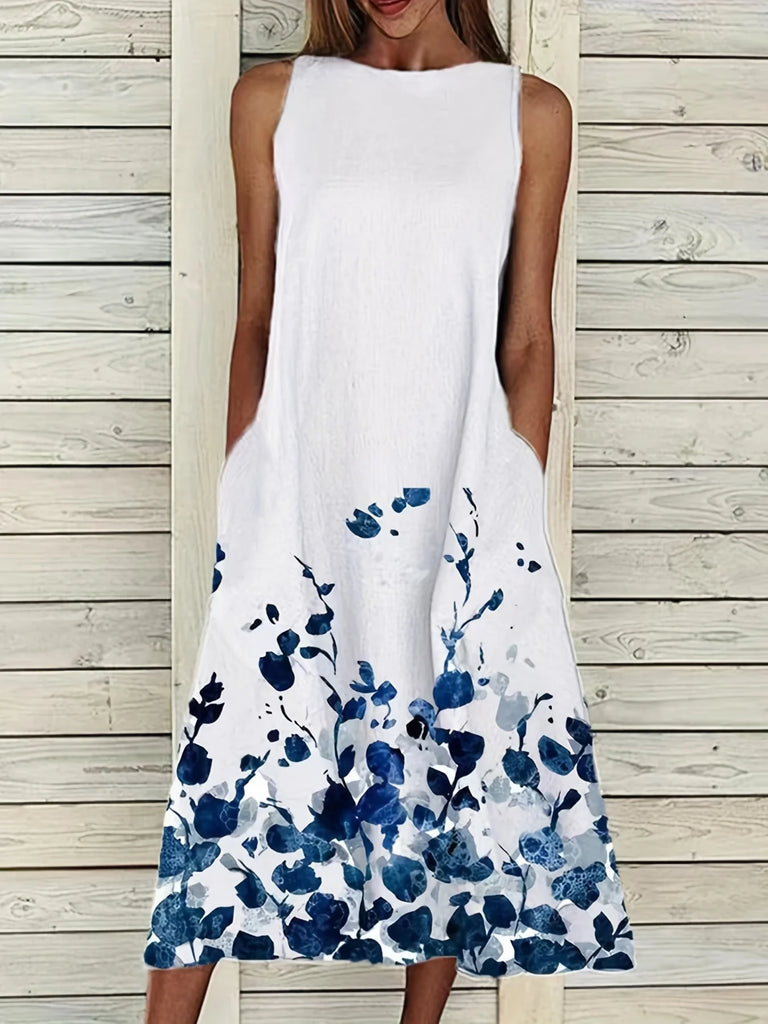 Floral Print Dress For Women With Flowing Skirt Detail