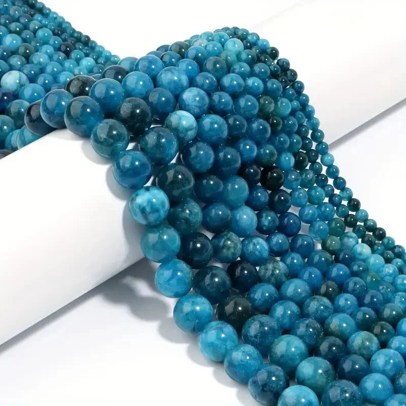 Natural Blue Apatite Stone Beads for DIY Bracelet and Jewelry Making, 4mm to 10mm round gemstone beads in stunning blue hues.